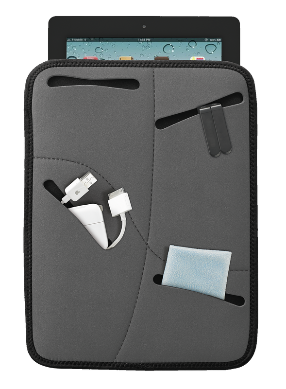 Multi-pocket Soft Sleeve for 10" tablets - grey-Back