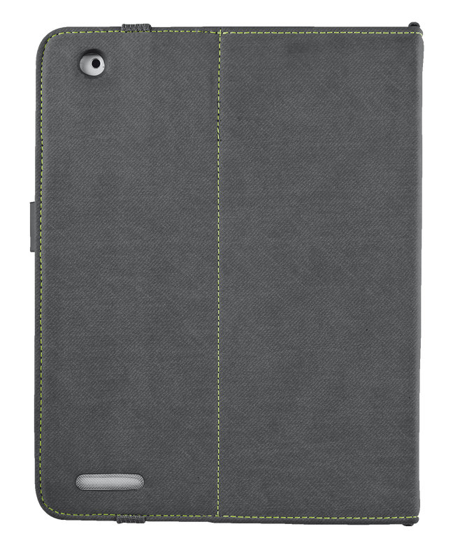 Premium Folio Stand & In-ear Headphone for iPad - grey-lime-Back