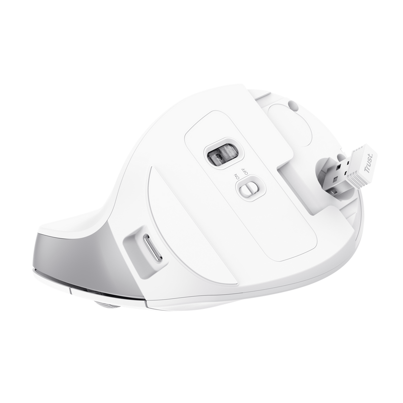 Bayo II Ergonomic Wireless Mouse - White-Bottom