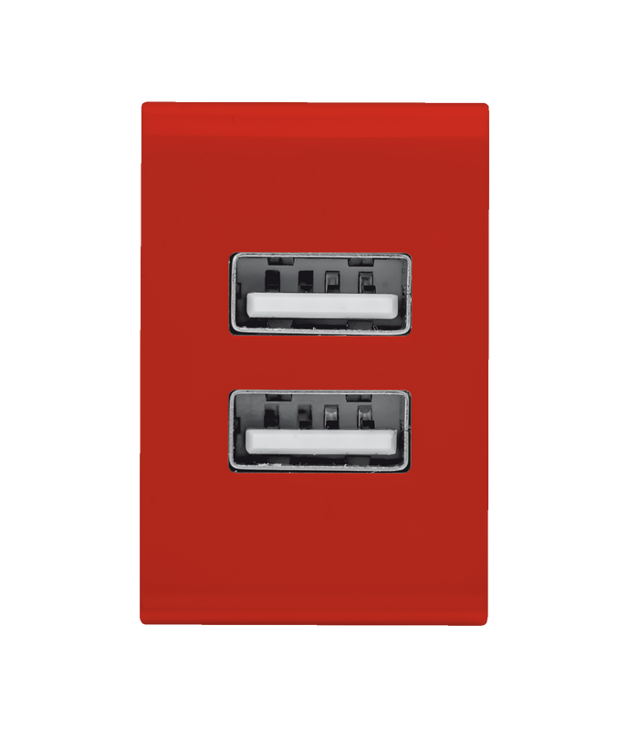 5W Wall Charger with 2 USB ports - red-Front