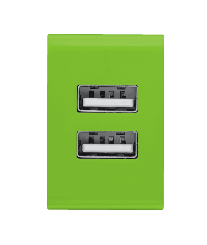 5W Wall Charger with 2 USB ports - lime green-Front