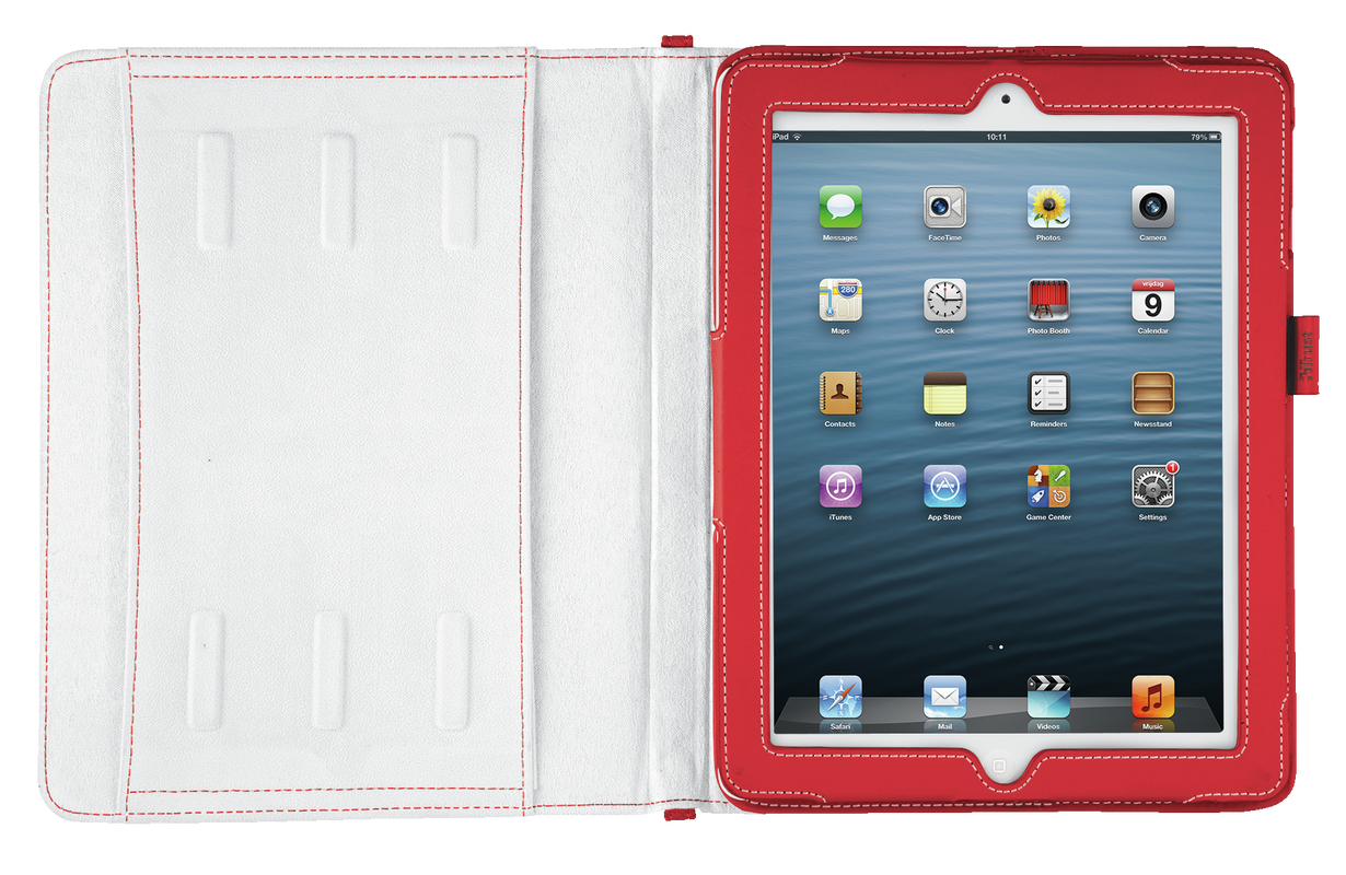 Premium Folio Stand & In-ear Headphone for iPad - red-white-Top