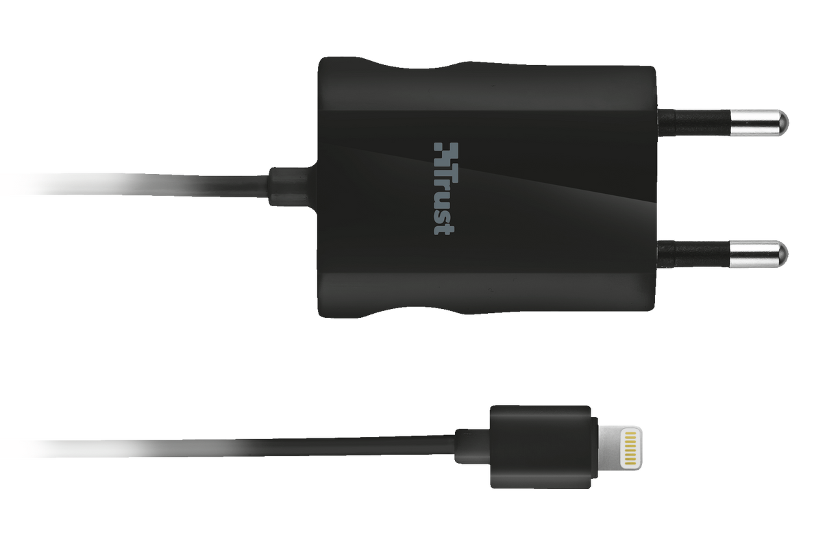 5W Wall Charger with Lightning cable - black-Top