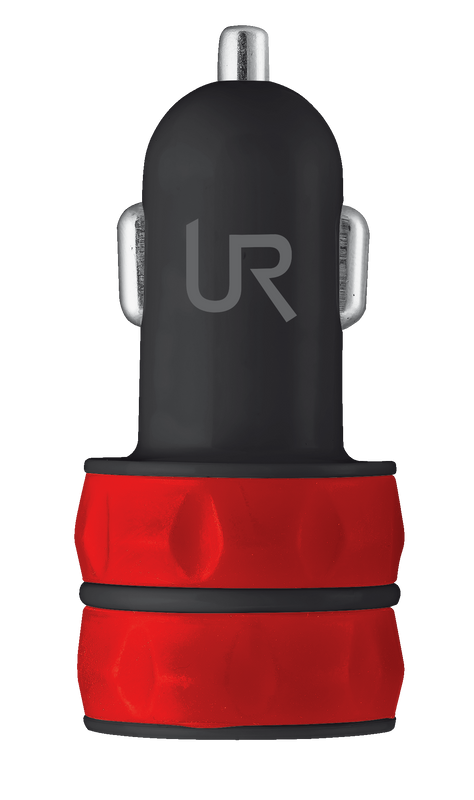10W Car Charger with 2 USB ports - red-Top