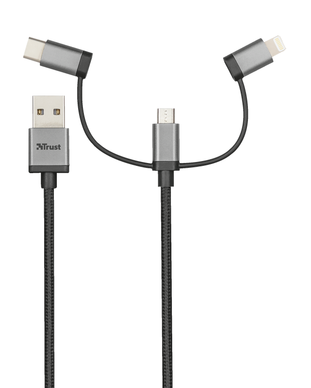 3-in-1 micro-USB USB-C Lightning cable 480Mbps 1m-Top