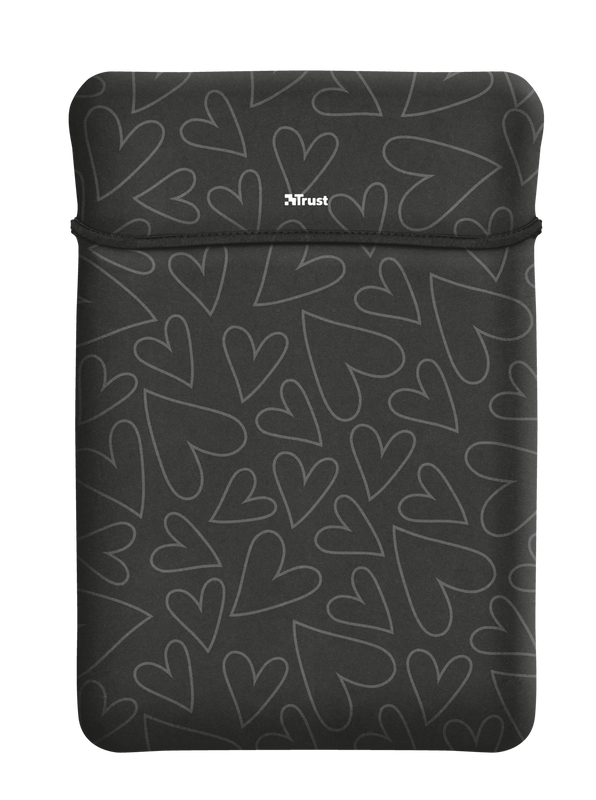 Yvo Reversible Sleeve for 15.6" Laptops with wireless mouse - black hearts-Top