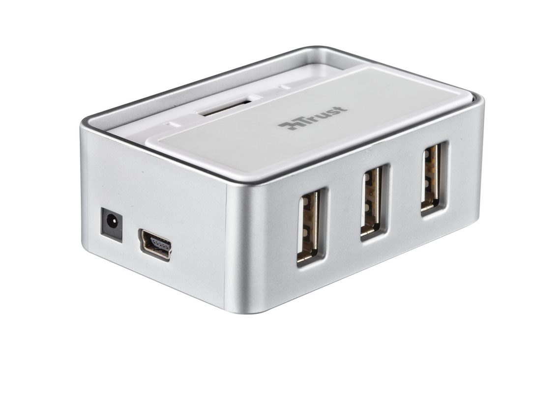 SliZe 4 Port USB 2.0 Hub - White/Silver-Visual