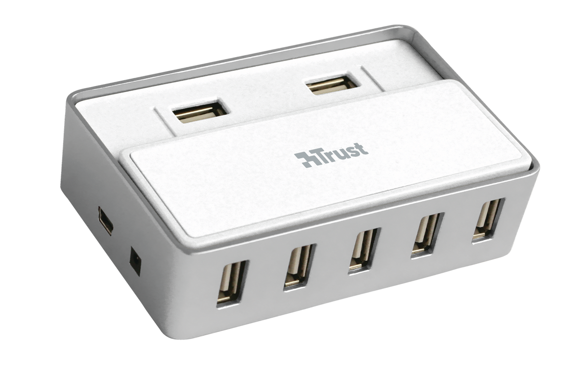 SliZe 7 Port USB 2.0 Hub - White/Silver-Visual