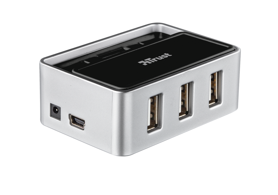 SliZe 4 Port USB 2.0 Hub - Black/Silver-Visual
