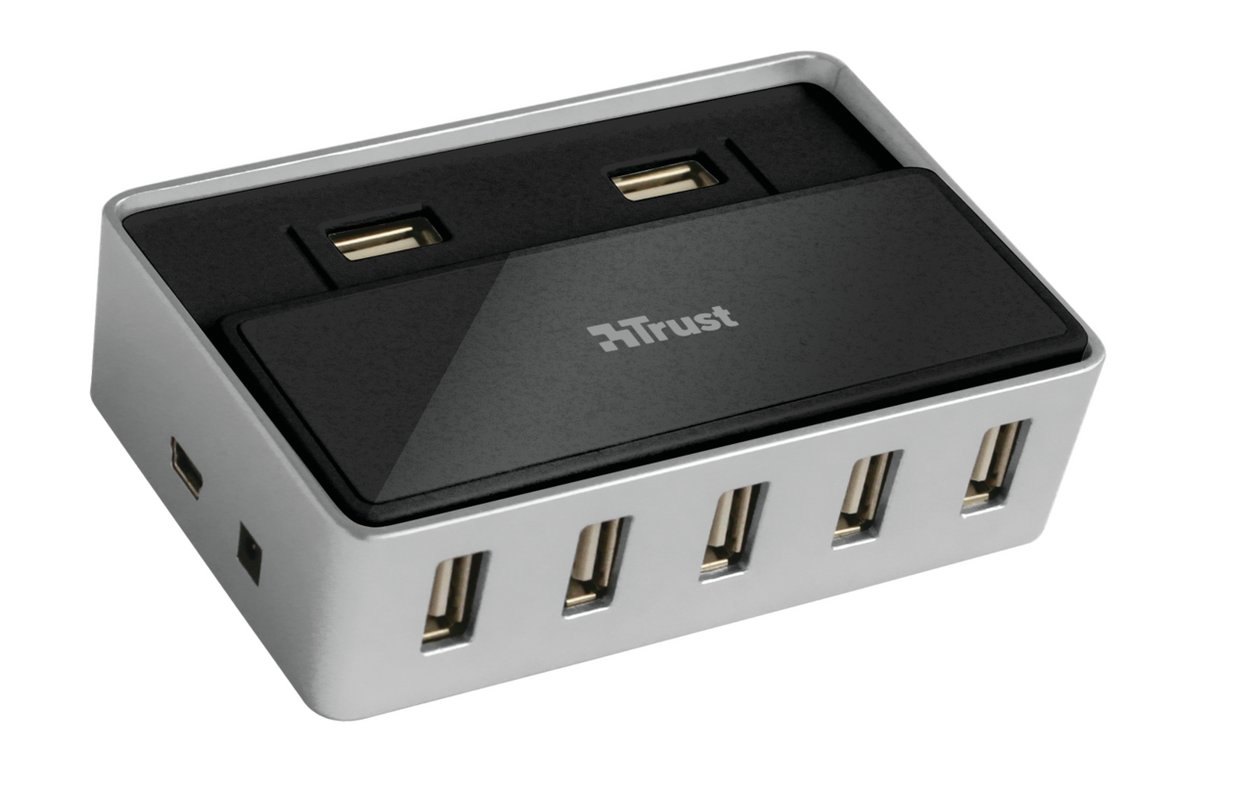 SliZe 7 Port USB 2.0 Hub - Black/Silver UK-Visual