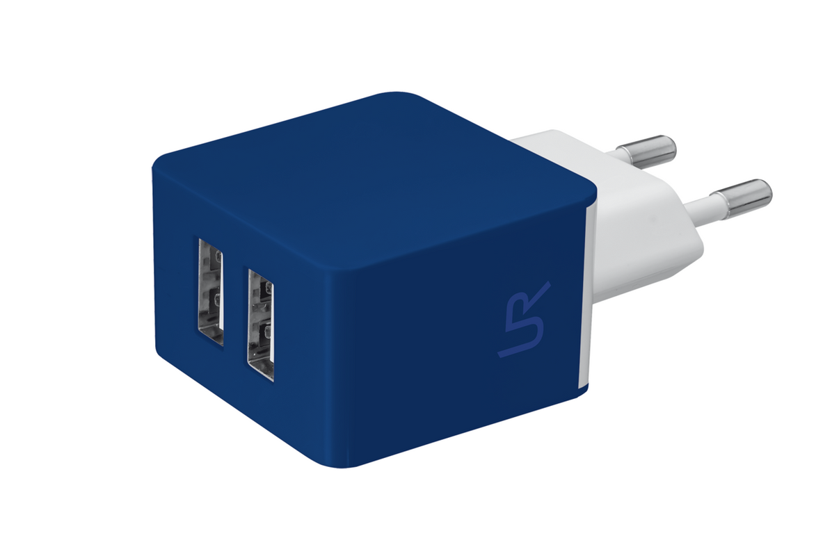 5W Wall Charger with 2 USB ports - blue-Visual