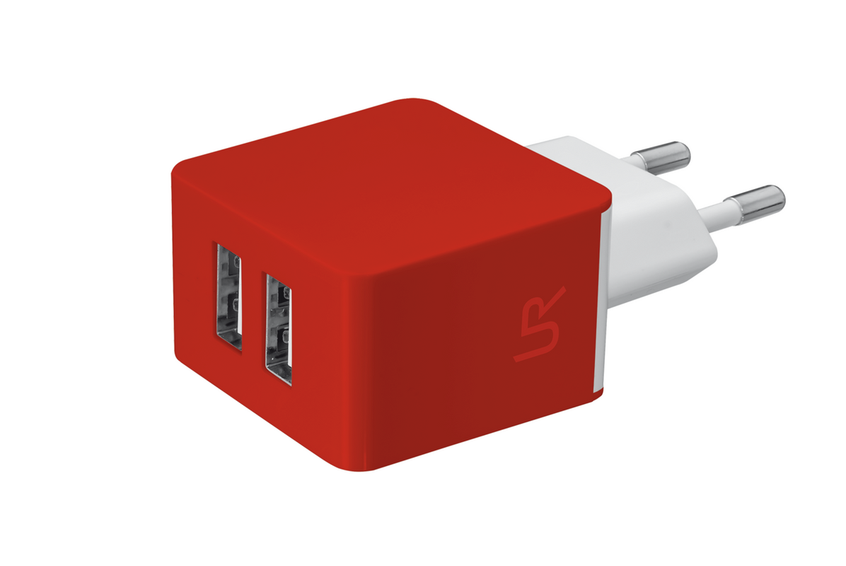 5W Wall Charger with 2 USB ports - red-Visual