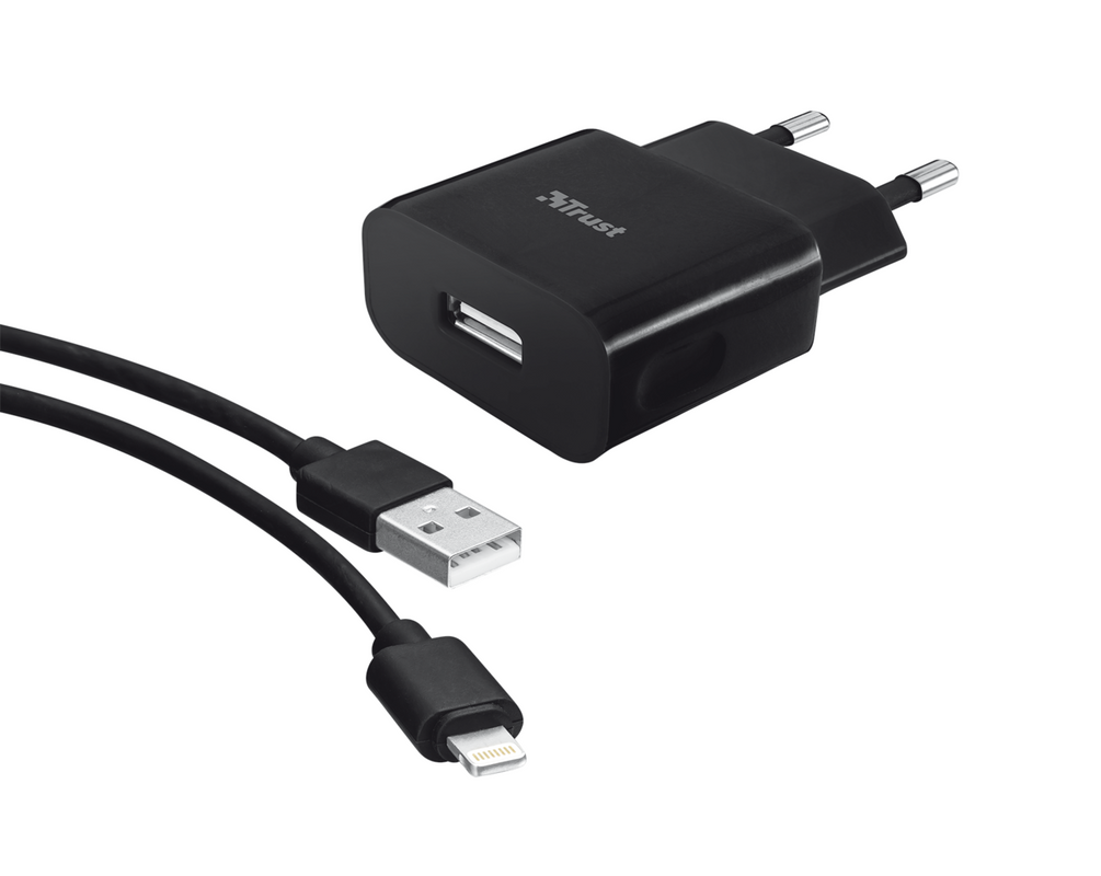 5W Wall USB Charger with Lightning cable - black-Visual