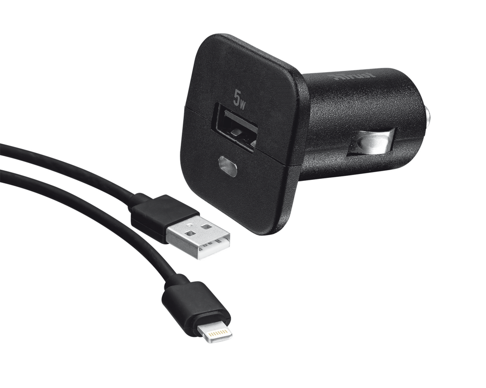 5W Car USB Charger with Lightning cable - black-Visual