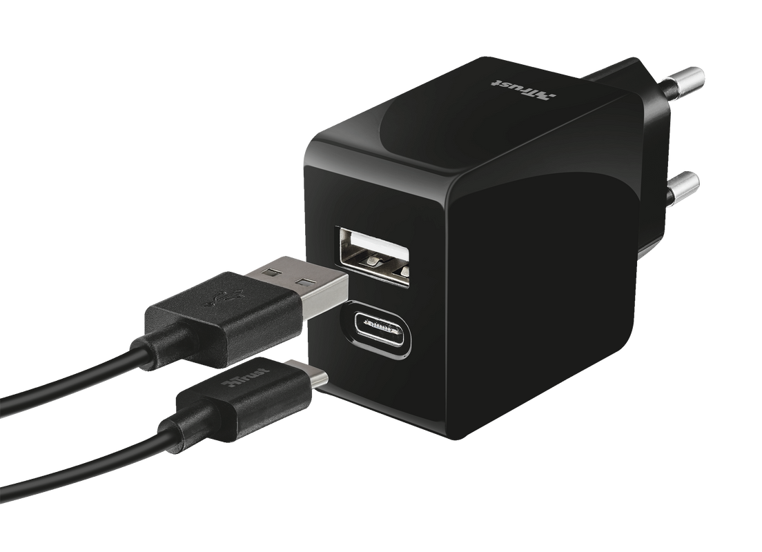 Fast Dual USB-C & USB Wall Charger for phones & tablets-Visual