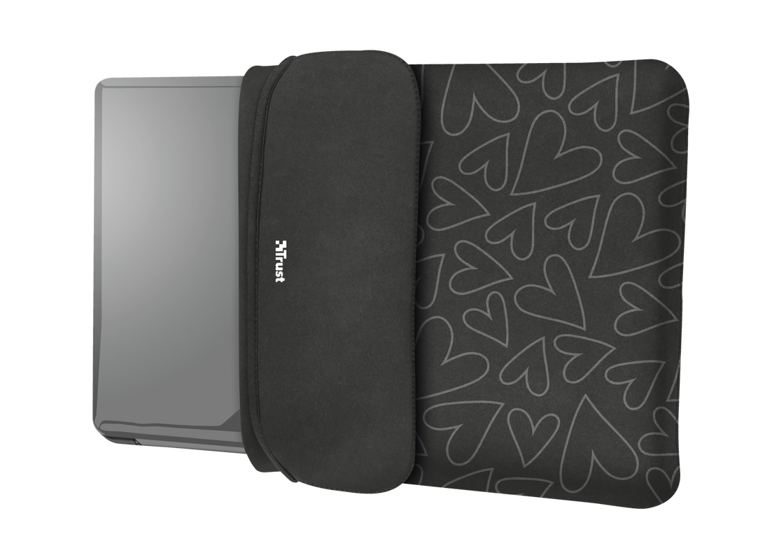 Yvo Reversible Sleeve for 15.6" Laptops with wireless mouse - black hearts-Visual