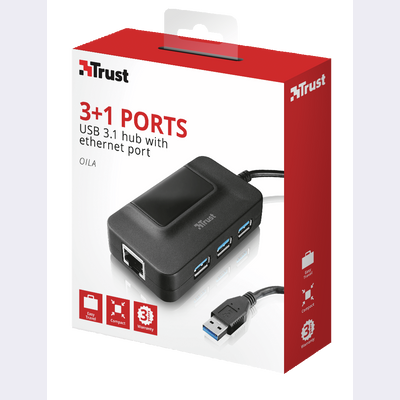 Oila 3 Port USB 3.0 Hub with network port